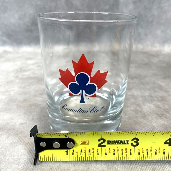 Set of 3 Vintage Canadian Club Whiskey Rocks Glasses Red Maple Leaf Blue Club - Picture 4 of 5